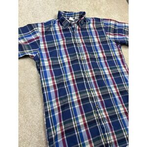 Saddlebrook Mens Short Sleeve Plaid Button Down Shirt Blue Red LT Tall Large
